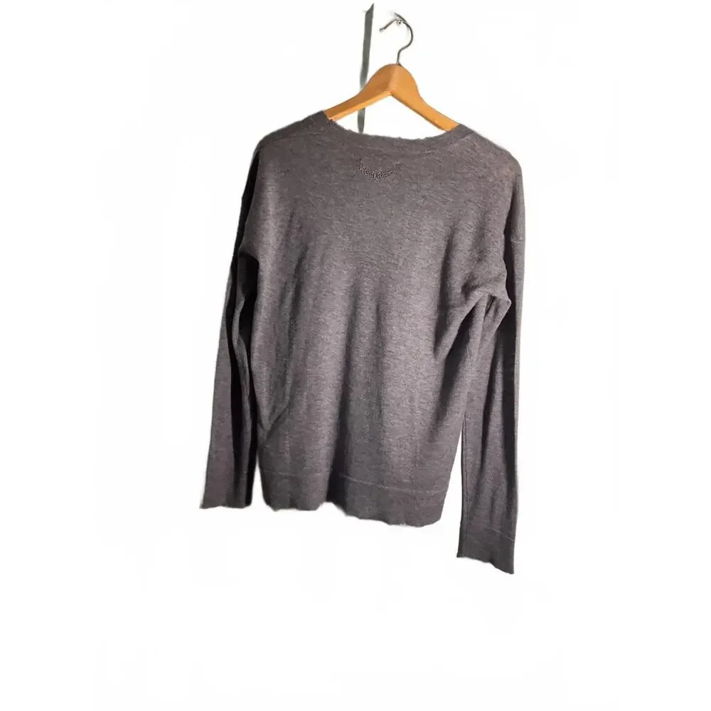 Zadig & Voltaire Women's Gray Angel Wing Cashmere V-Neck Sweater Medium - Picture 11 of 12